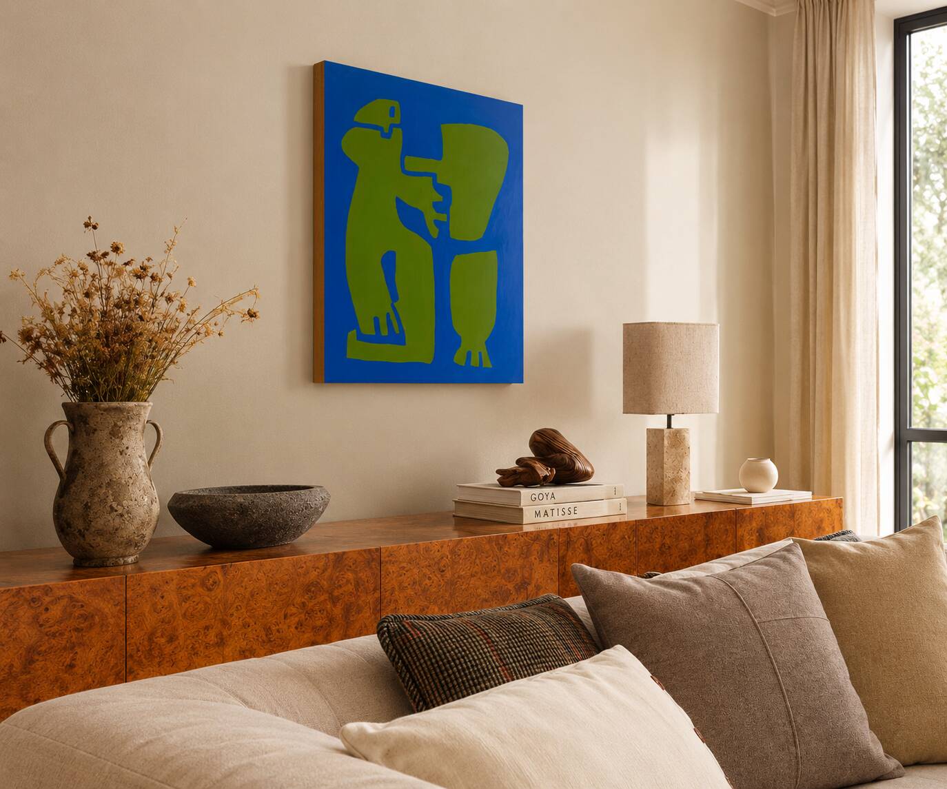 Original cubist canvas painting "happy blue men" by Bodasca