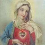Set of two chromo-lithographs Sacred Heart Jesus Immaculate Heart Mary