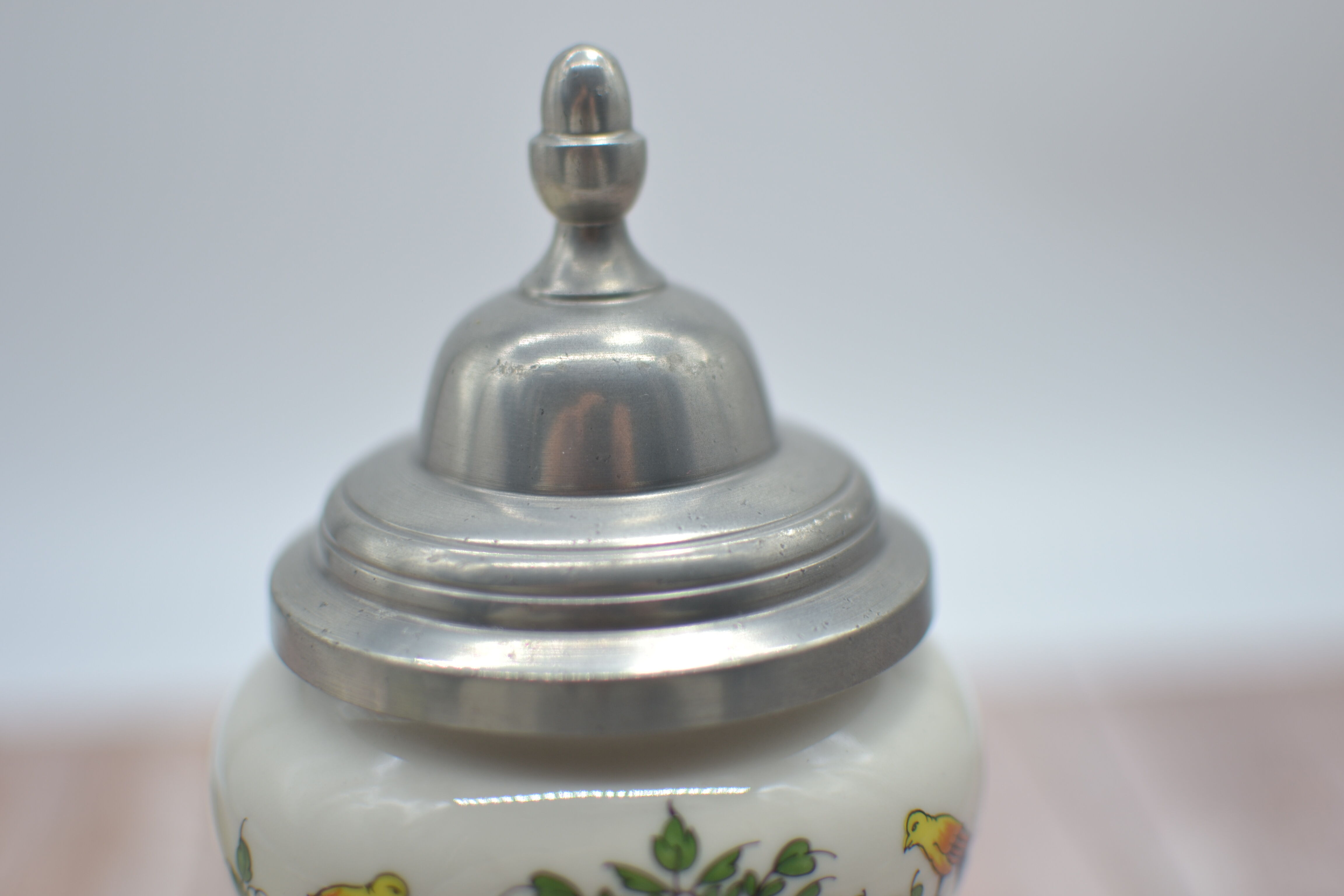 Old carica pharmacy apothecary pot with lid and tin foot