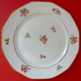 Suite of eighteen plates (18) of flat table in Limoges porcelain with floral decoration