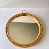 vintage round rattan mirror