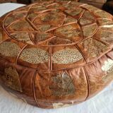 Moroccan pouf in natural leather