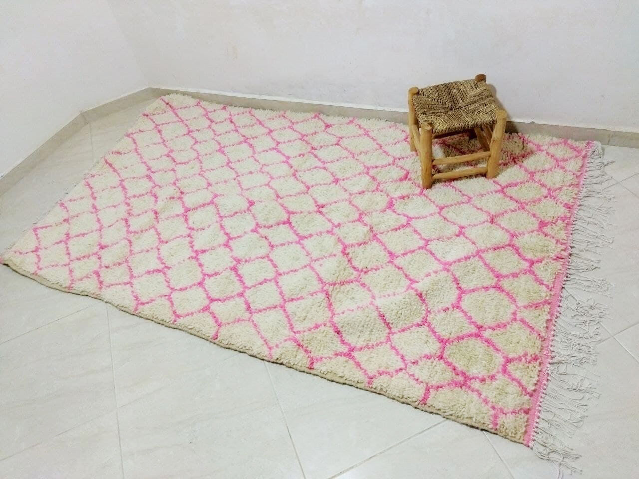 handmade neon pink Berber carpet 233 x 135 Cm