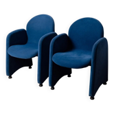 Pair of blue velvet armchairs with round acrylic feet - Italian mid-century design, 1970s