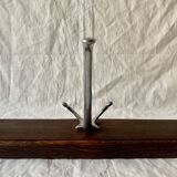 Vintage wall-mounted coat rack in solid wood - 3 cast aluminum hooks