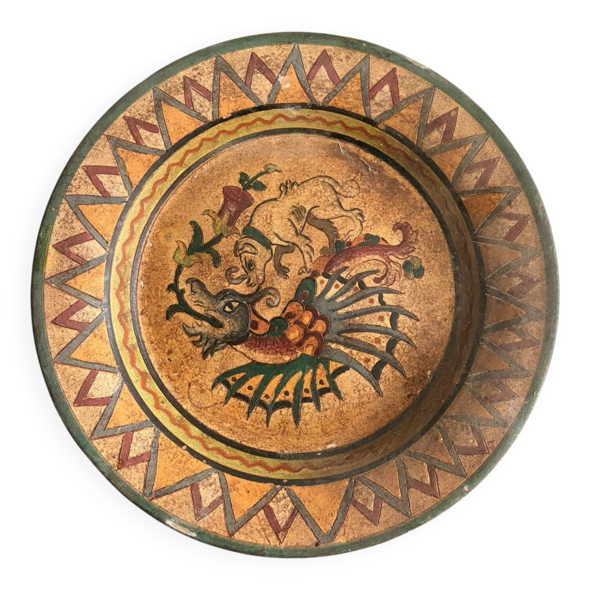 Terracotta Wall Plate Ceramic Montopoli Arno Italy 1930 Dog Chimera D