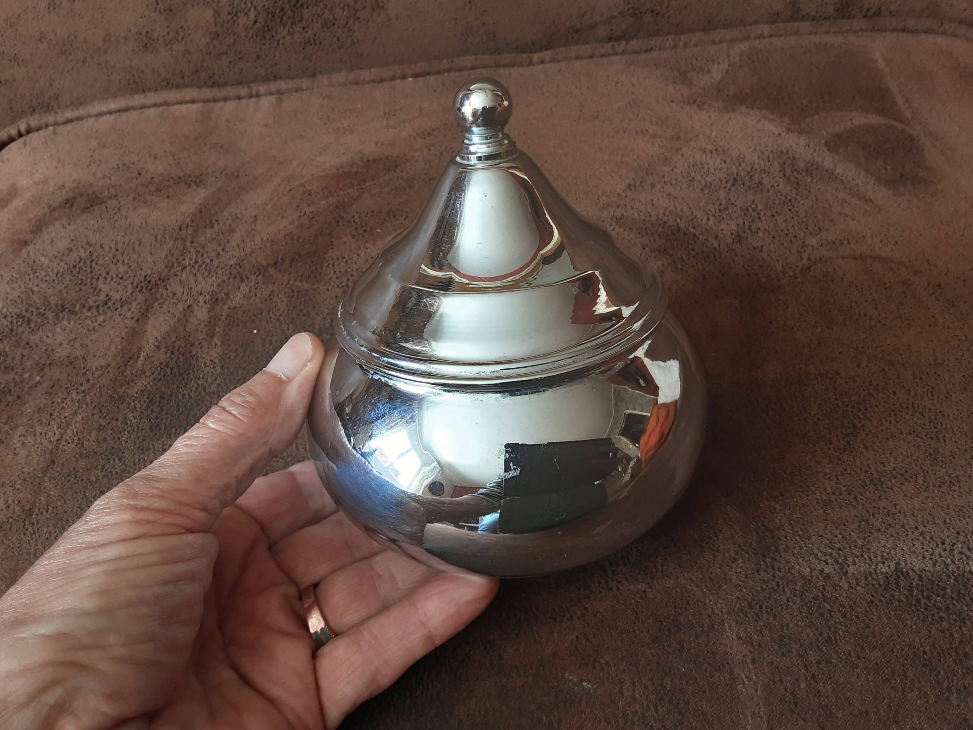 Vintage stainless steel sugar bowl