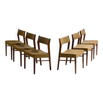 Lot de 6 chaises de salle à manger minimalistes en teck, Belgique années 1960