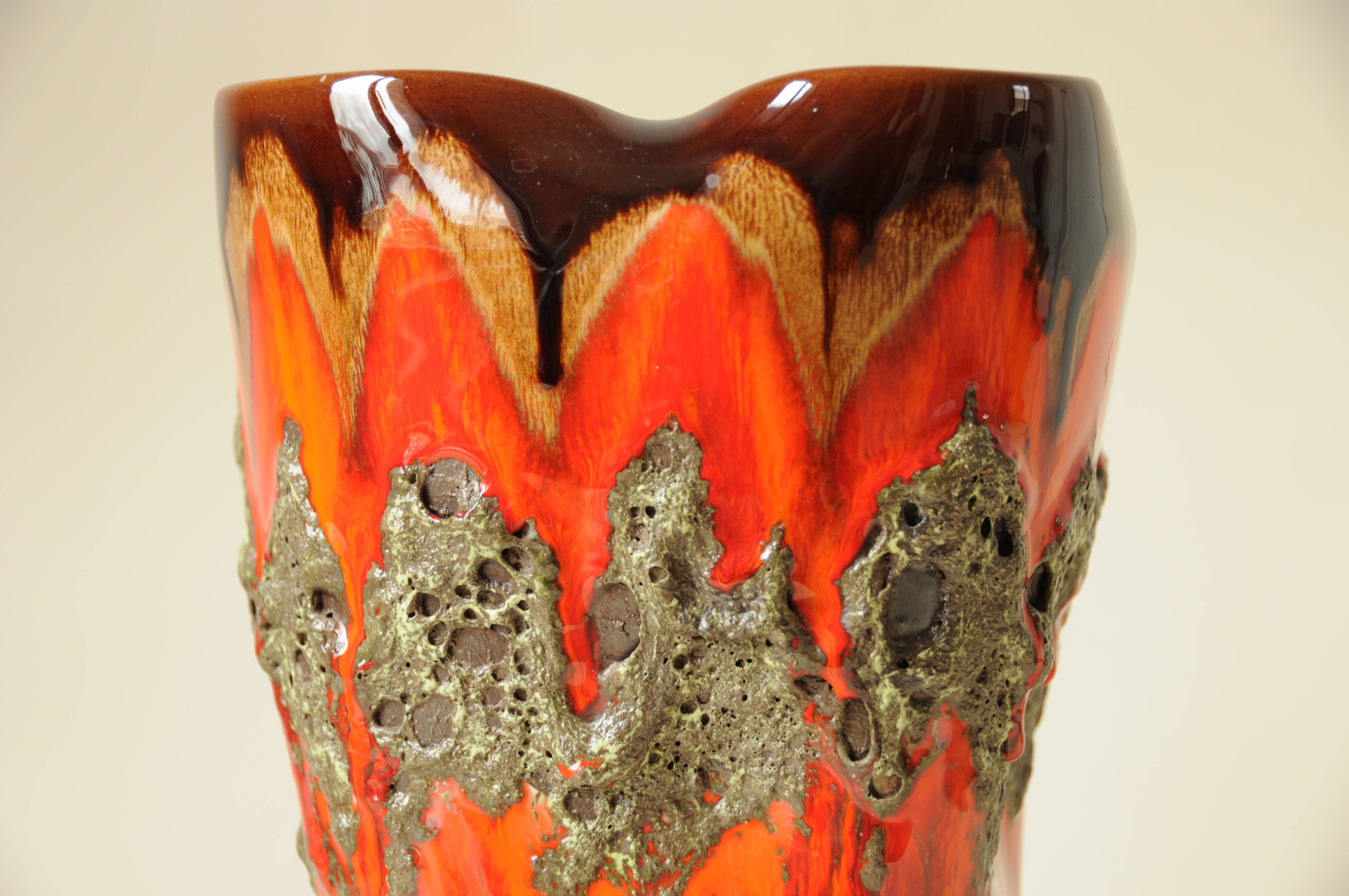 Glazed Ceramic Vase Lava Effect - Brown Orange - Abstract Shape