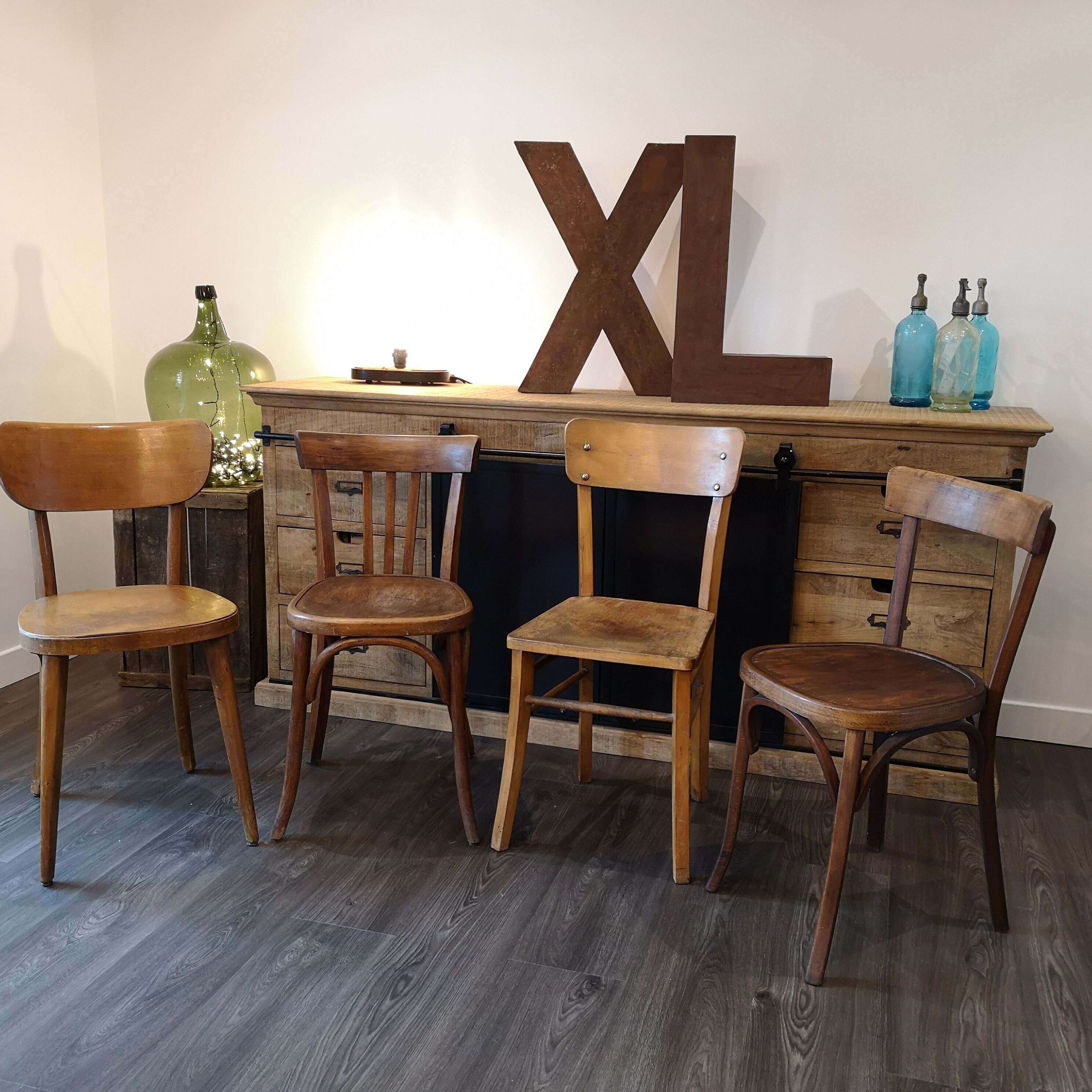 Series of 4 Bistro chairs dismatched Baumann and Fischel