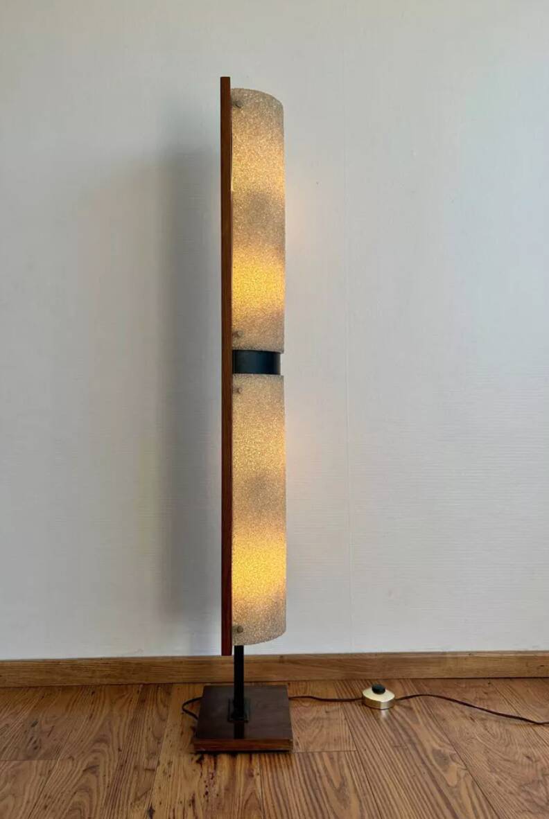 Vintage floor lamp, Rosewood and Perspex, France 1960