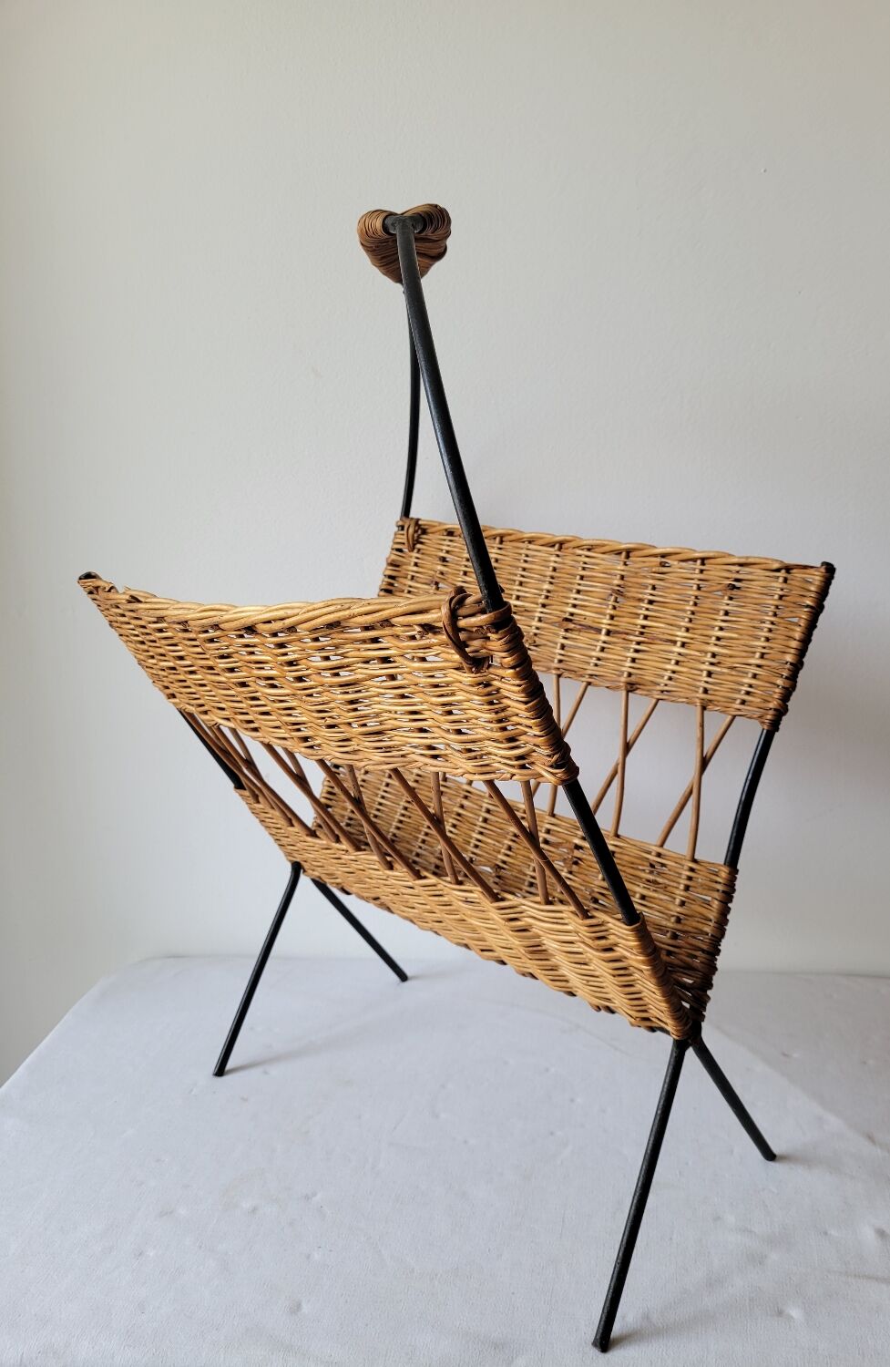 Metal and rattan magazine holder