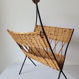 Metal and rattan magazine holder