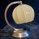 Art Deco bedside lamp, opaline/nickel brass, 1930s.