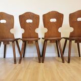 Vintage Tyrolean Wooden Dining Chairs - 1970s Farmhouse Style - Set of 4