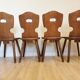 Chaises de salle à manger en bois tyrolien vintage - Style ferme des années 1970 - Ensemble de 4