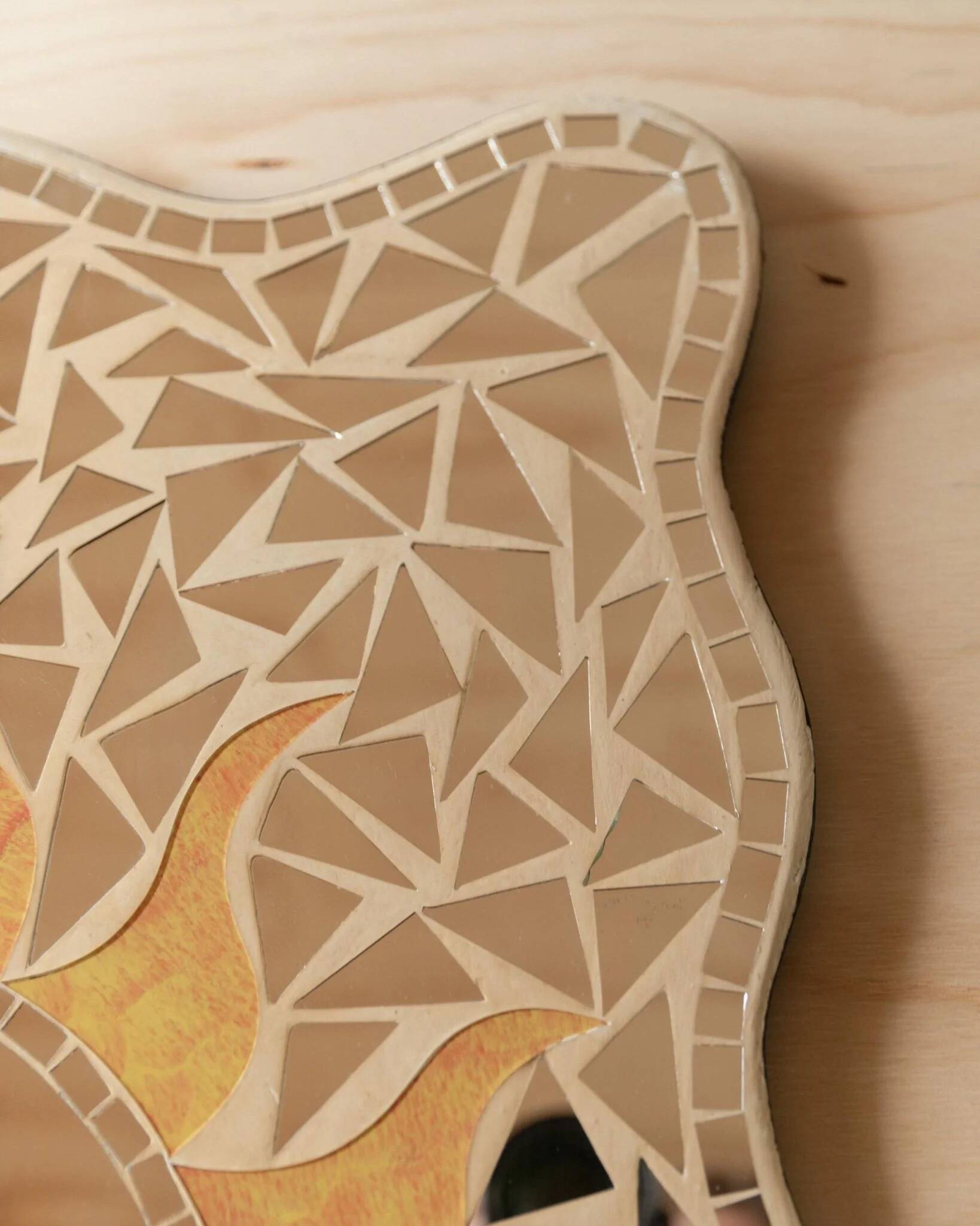 Vintage mosaic mirror sun motif - Unique piece from Italy, 1970s - Beautiful details, very decorative, bohemian style, gift idea.