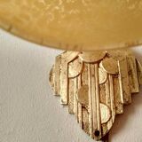 Art deco sconce, golden brass and yellow speckled Clichy glass globe