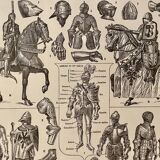 Lithograph engraving on armor and knights of 1928