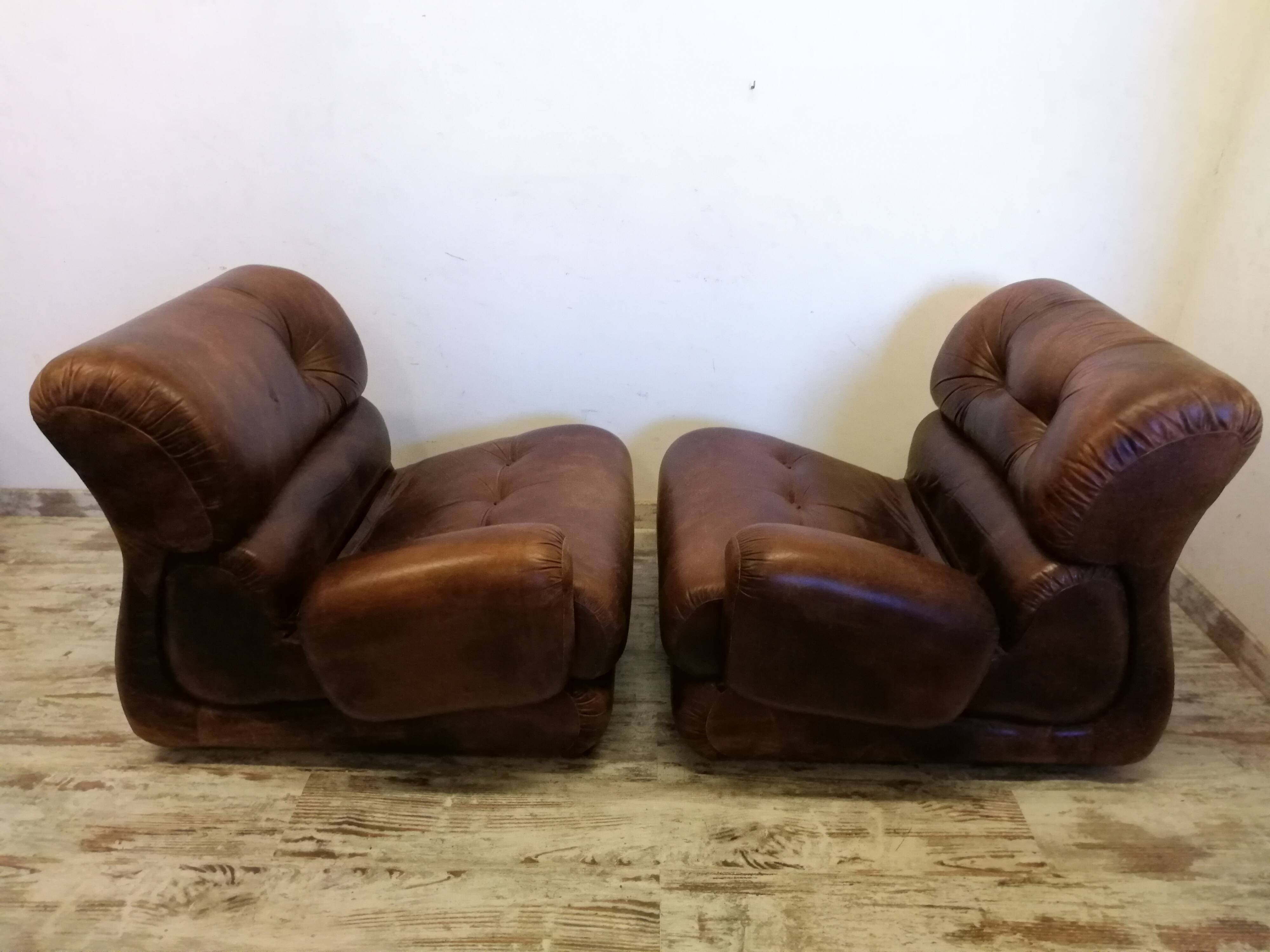 Vintage brown leather sofa 2 modules
