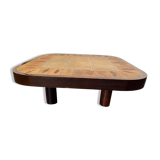 Coffee table Roger Capron ceramic herbarium and vintage wood year 1960