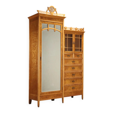 Antique Art Nouveau wardrobe in ash and maple, Italy, 20th century