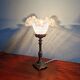 Table lamp in gilded bronze with opalescent glass shade, early 20th century.