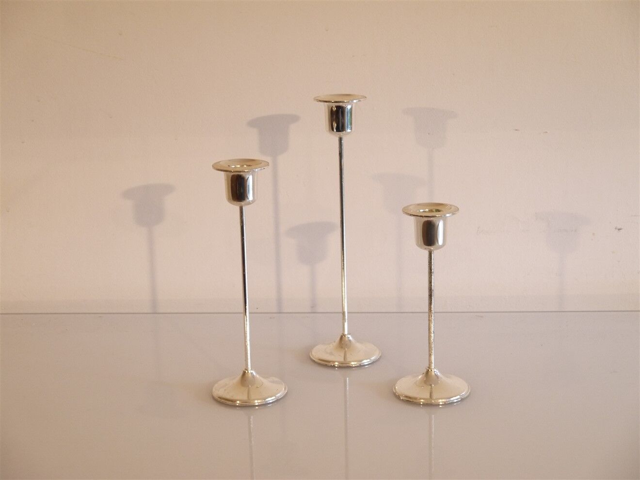 Set of 3 vintage metal candle holders 1970