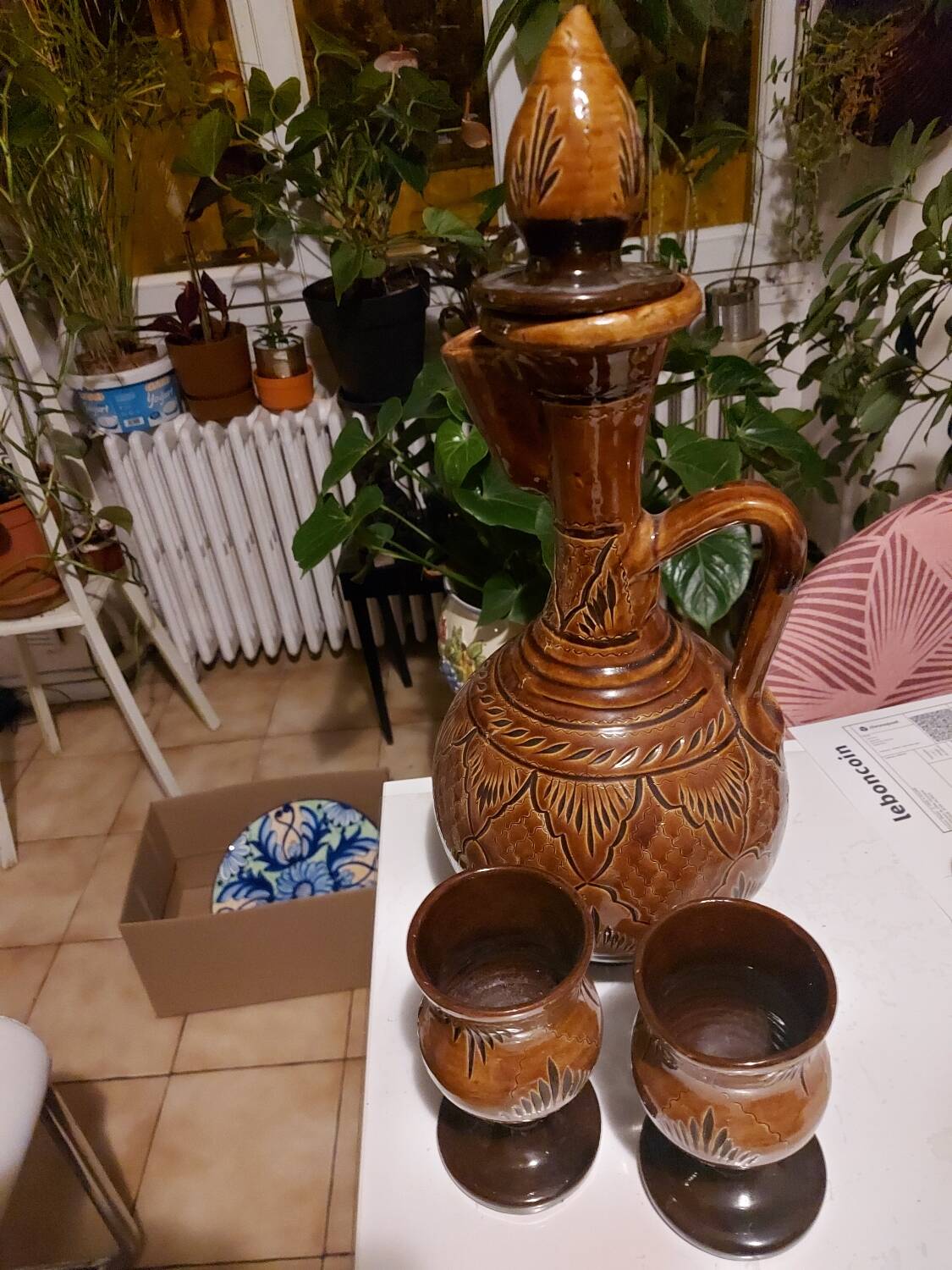 Ceramic carafe and glasses