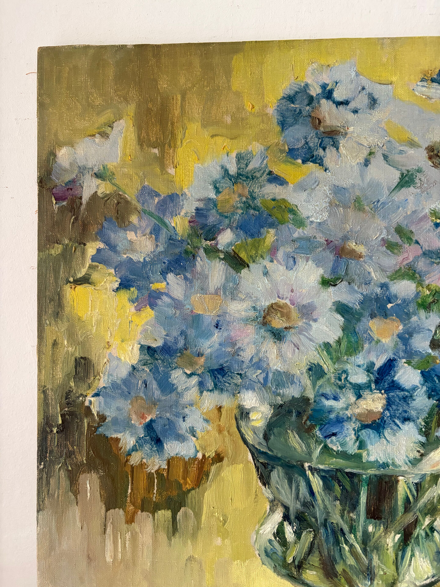 Bouquet of blue flowers, oil on canvas signed