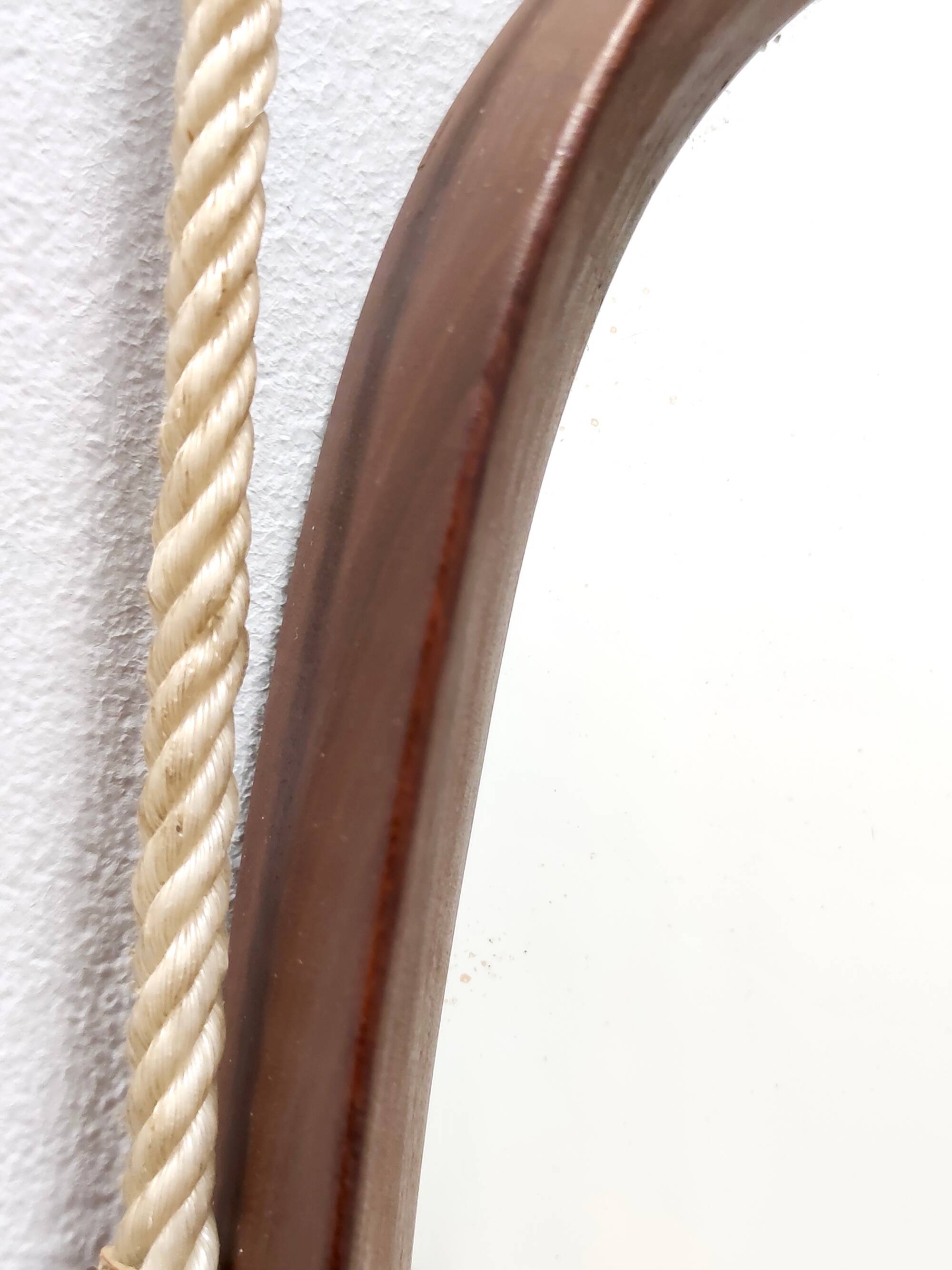 Oval Wall Mirror with Ebonized Beech Frame and a Nylon Rope, Italy