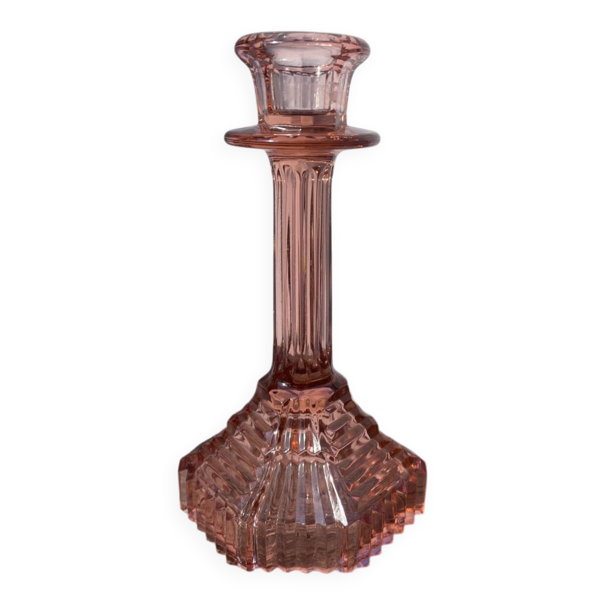 Art Deco pink glass candlestick