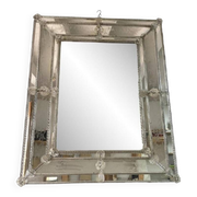 Miroir mural vénitien rectangulaire floréal sculpté à la main dans le style du verre de Murano