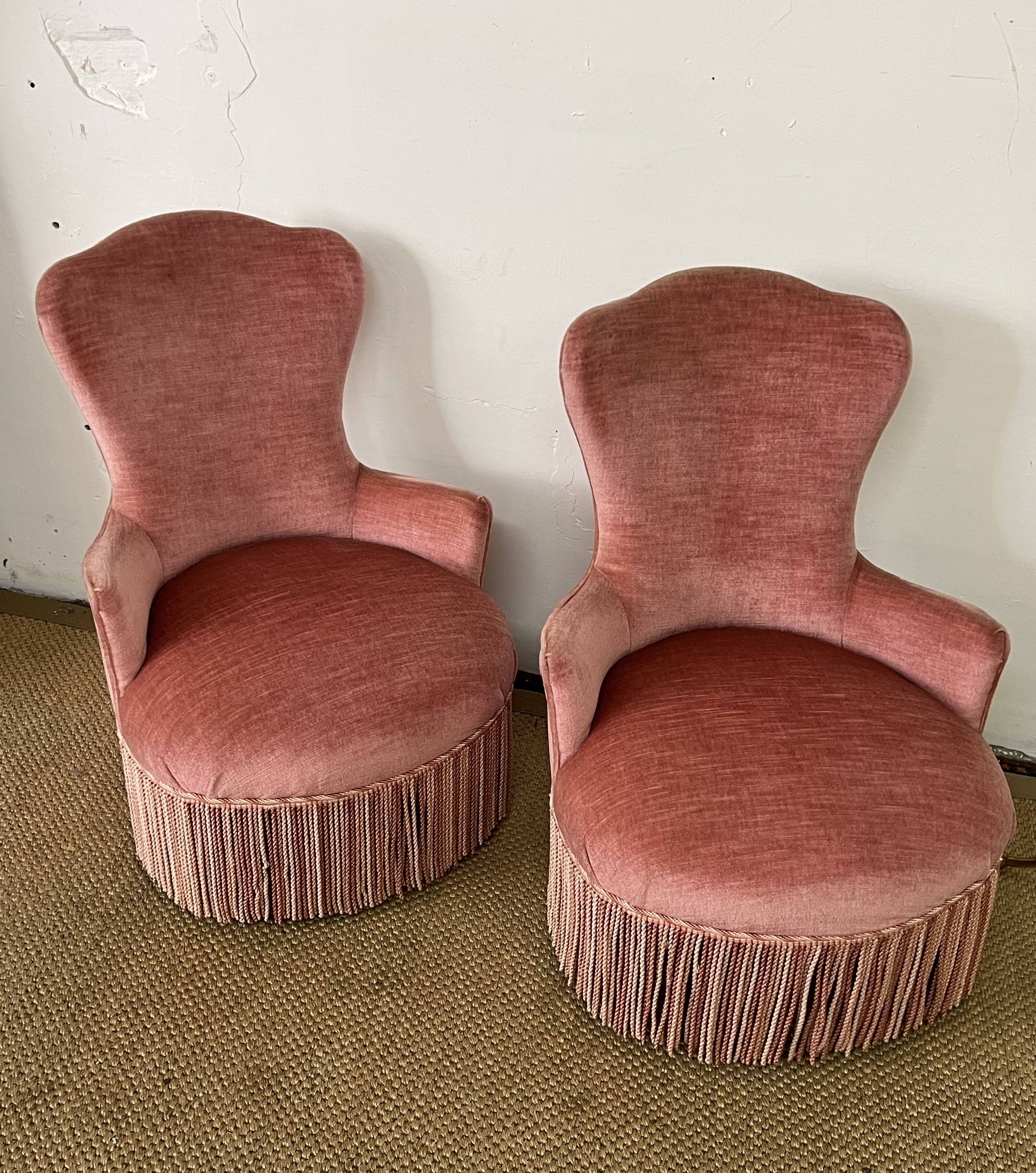 Paire de fauteuils crapaud rose poudré