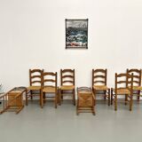 Set of 8 solid elm chairs with straw seats