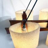 Suspension vintage 6 lumières, teck et perspex, 1960