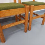 Set of 4 vintage chairs in pine and khaki green bouclette fabric from the 70s