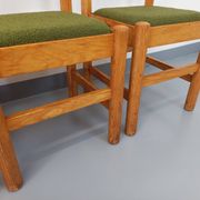 Set of 4 vintage chairs in pine and khaki green bouclette fabric from the 70s