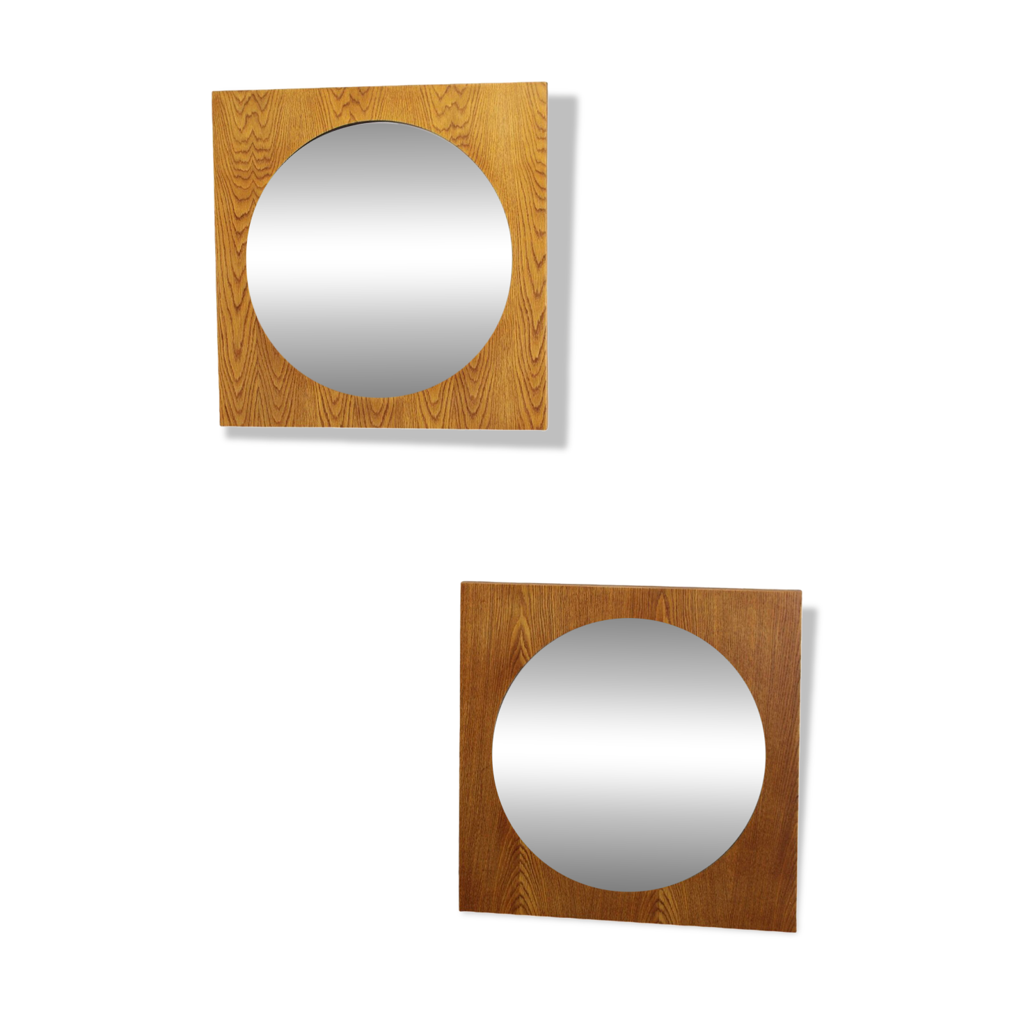 1970s Pair of Oak Large Square Mirrors, Czechoslovakia