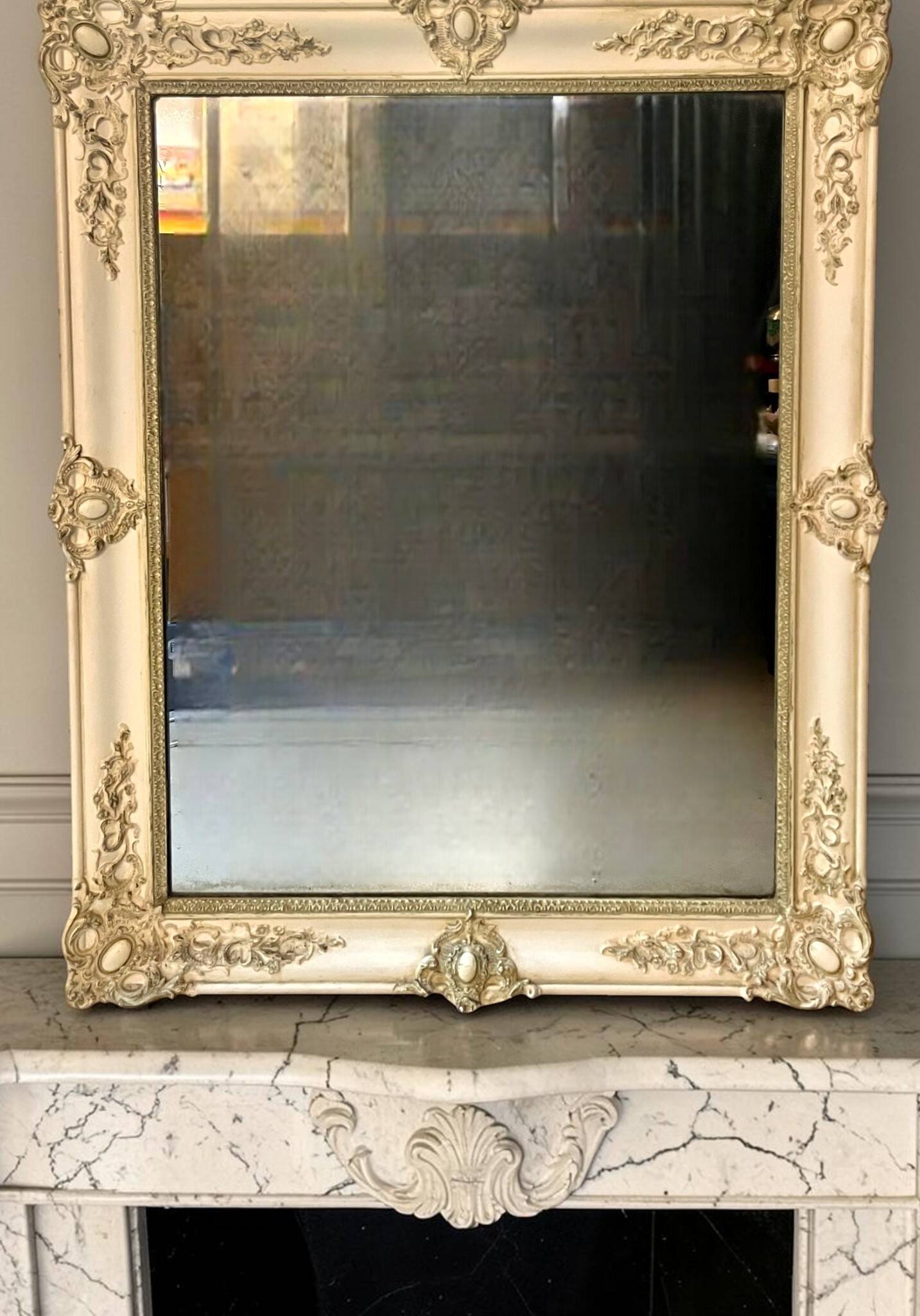 Large patinated wooden wall mirror Restoration 19th century