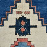 Tapis Vintage Géométrique Bleu et Rose Fait Main – Style Oriental,128x265Cm