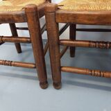 Set of 4 vintage brutalist Charles Dudouyt chairs in wood and straw from the 60s