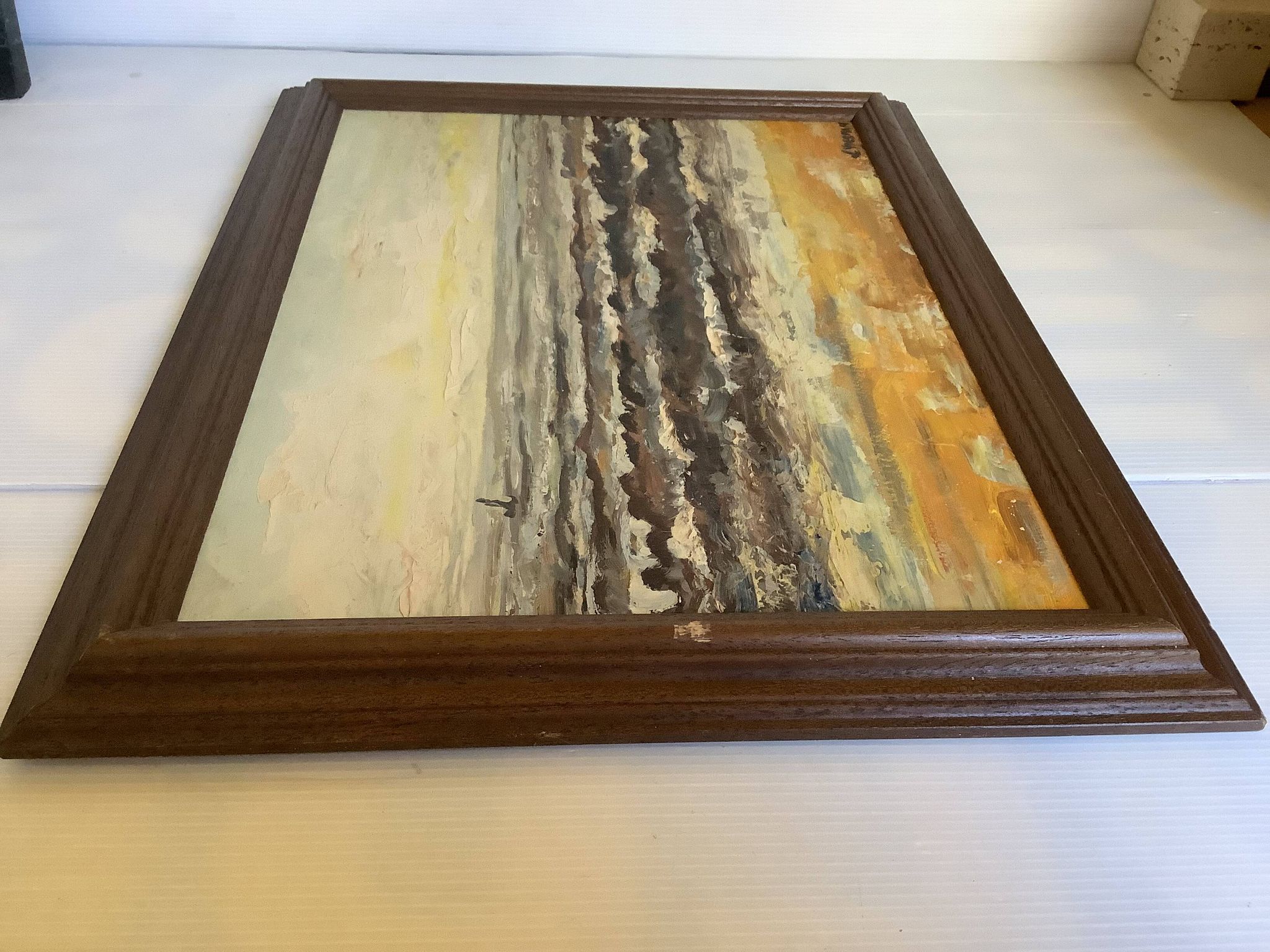 Signed marine painting on hardboard