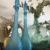 Turquoise blue textured glass carafe