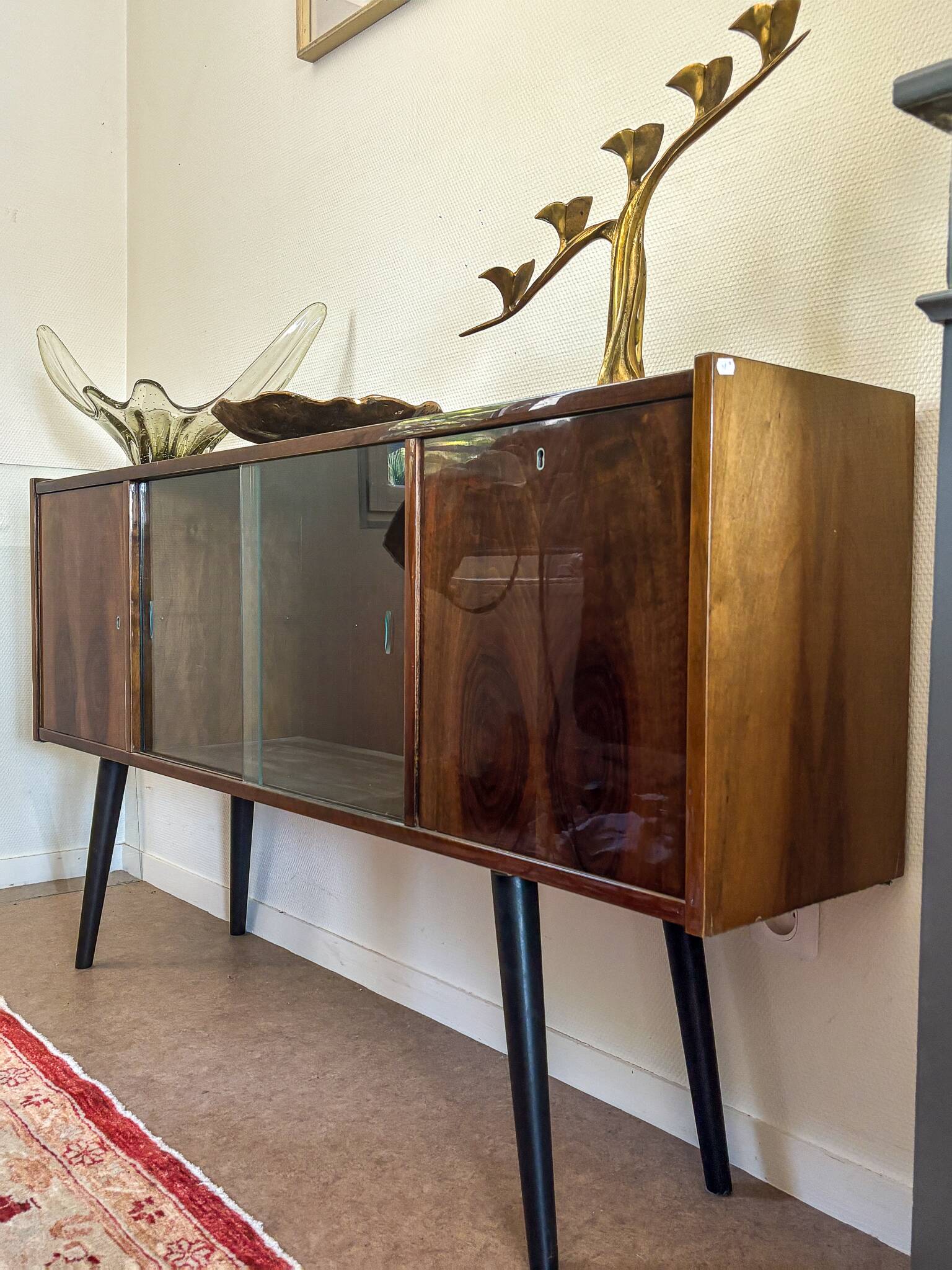 Vintage Polish bar cabinet in walnut veneer – 1960s