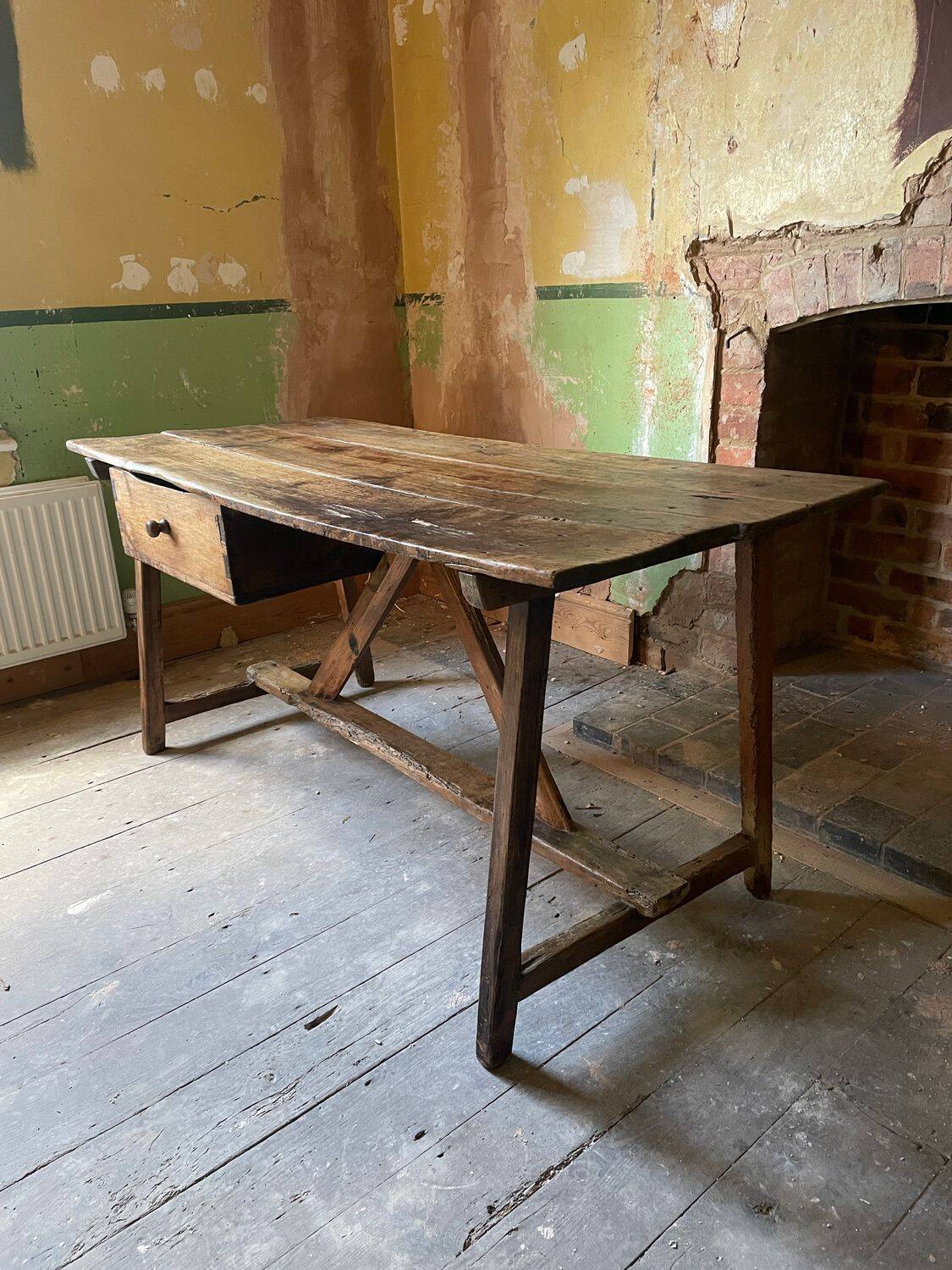 19th Century Continental Primitive Vernacular Kitchen Prep Table with Drawe