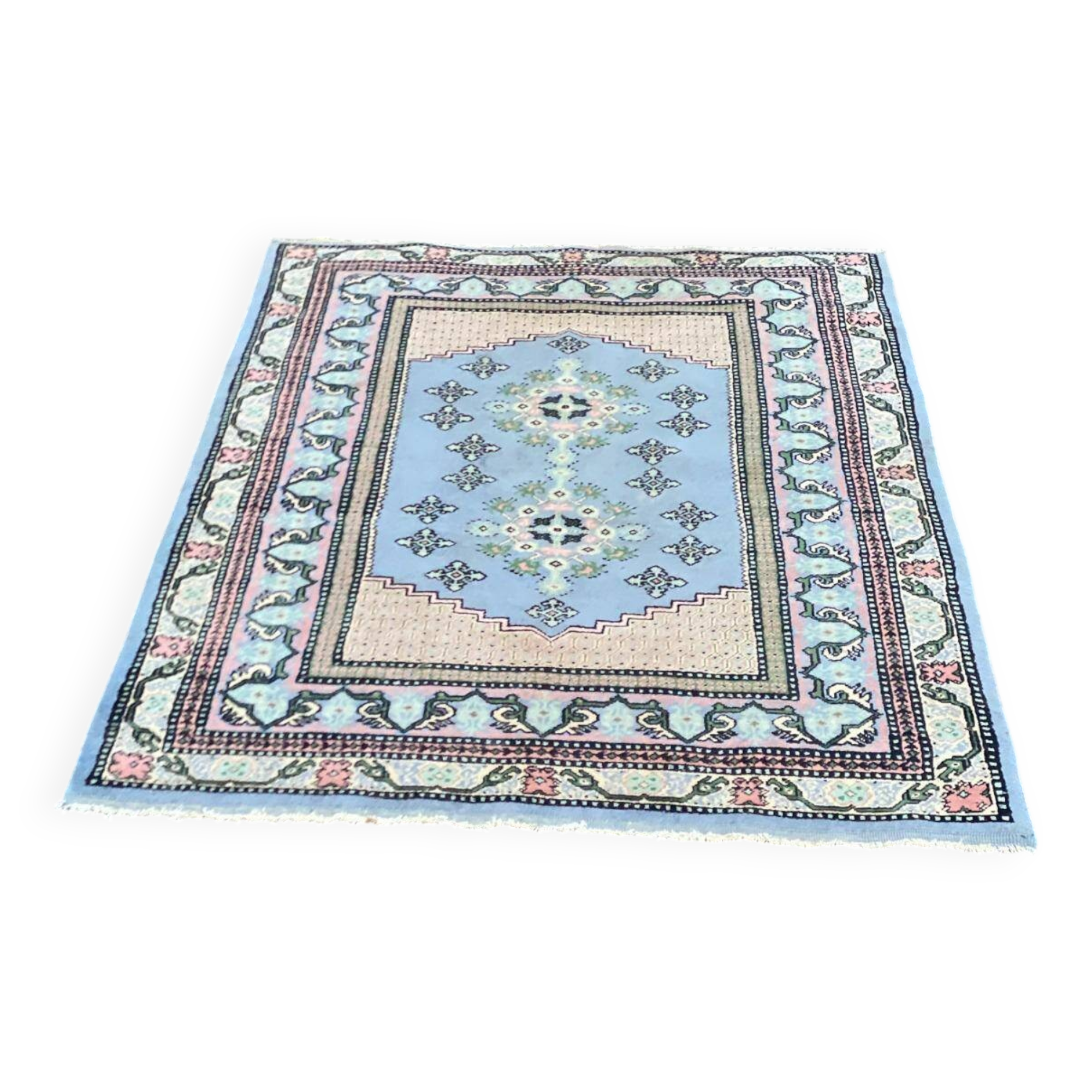 Tapis oriental persan en laine fait main 120x185 bleu