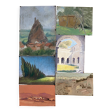 Paintings set of 6 drawings by Ed. Pannetier (1884-1965) Provence Côte d'Azur