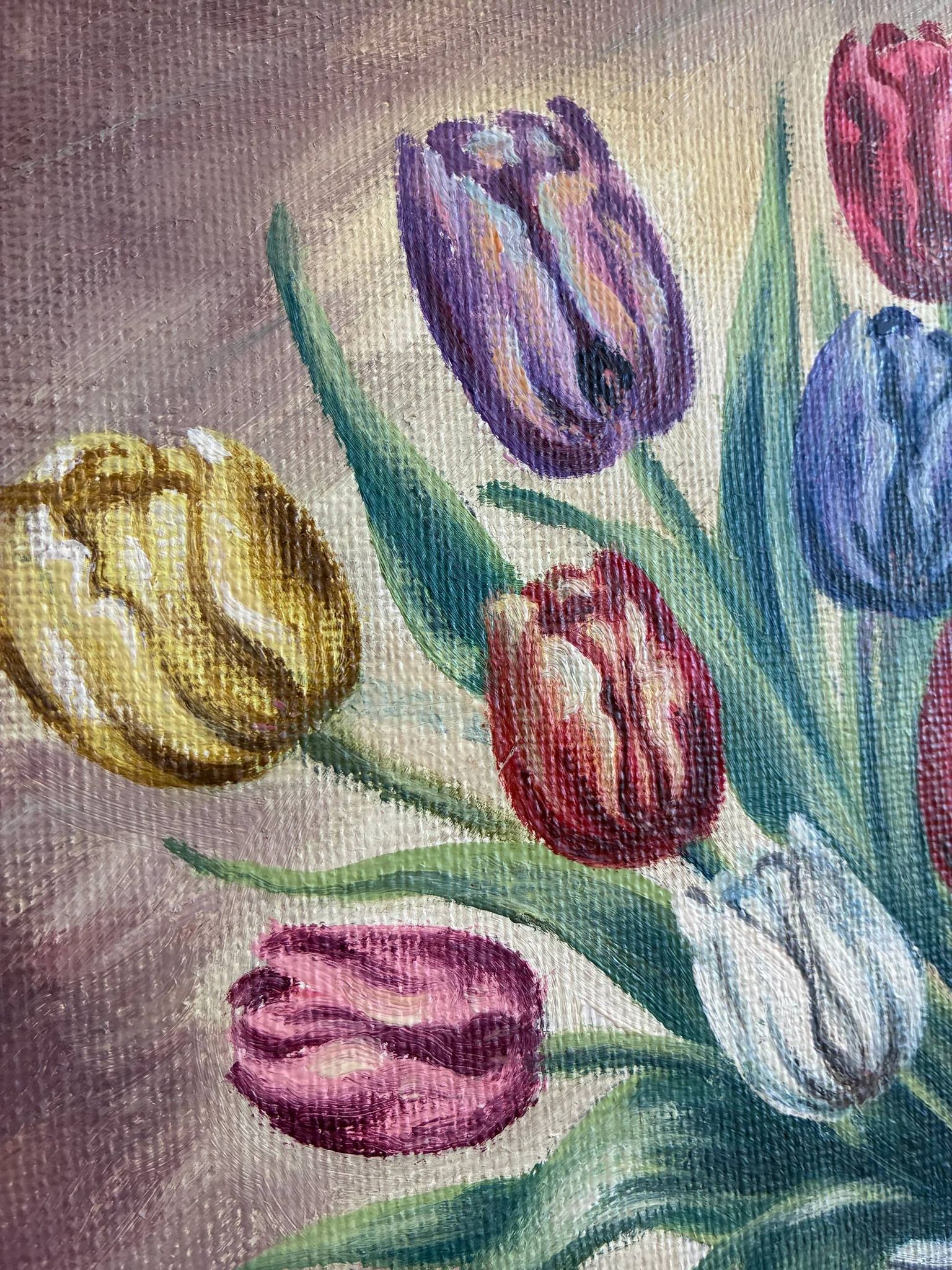 Vintage original flower oil painting, floral still life wall art