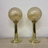 Set of 2 large globe glass table lamps , 1970s